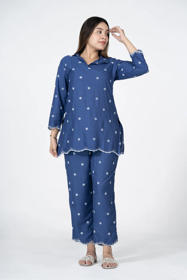 Blue Self-Design Co-Ord Set for Women