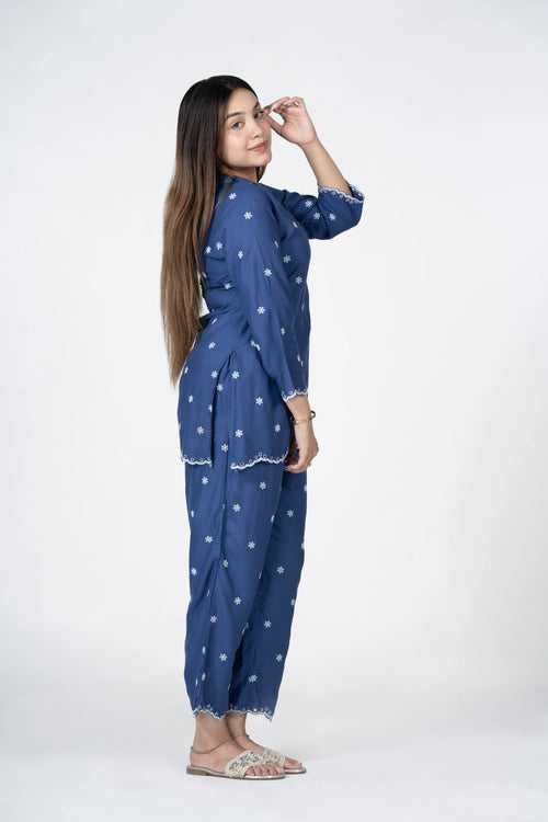 Blue Self-Design Co-Ord Set for Women