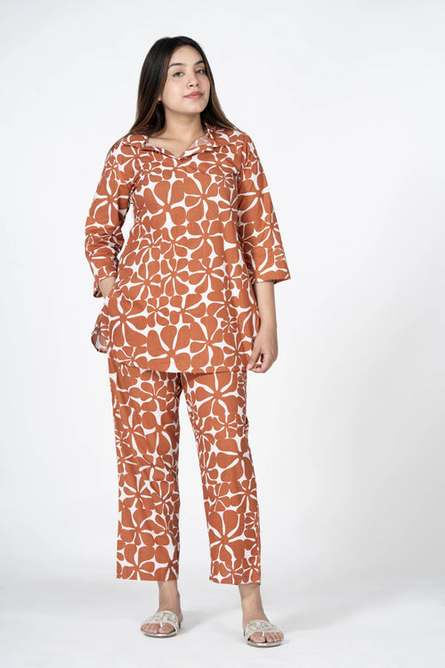 Earth petals – warm print co-ord set