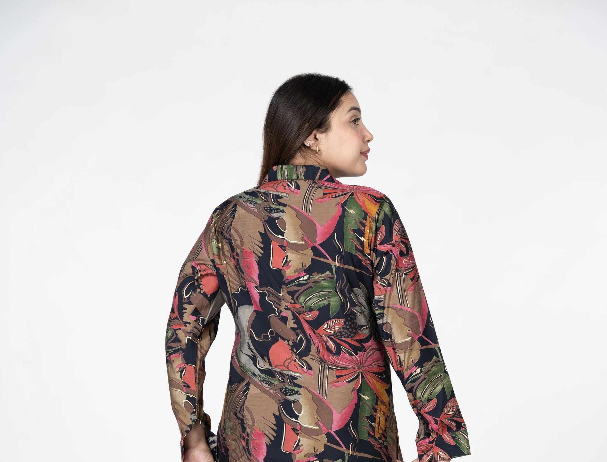 Offbeat abstract – floral printed shirt collar tunic with trousers co-ord set