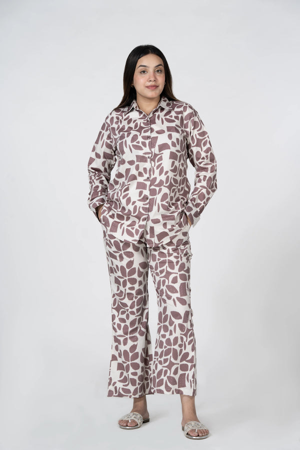 Brown & White Self-Design Co-Ord Set for Women