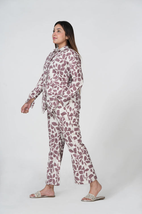Brown & White Self-Design Co-Ord Set for Women