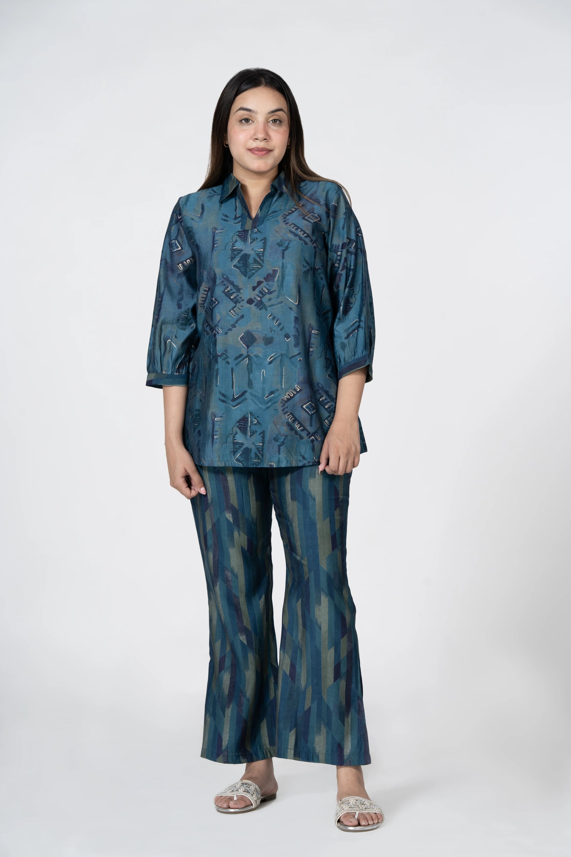 Midnight diamonds – abstract printed chanderi co-ord set