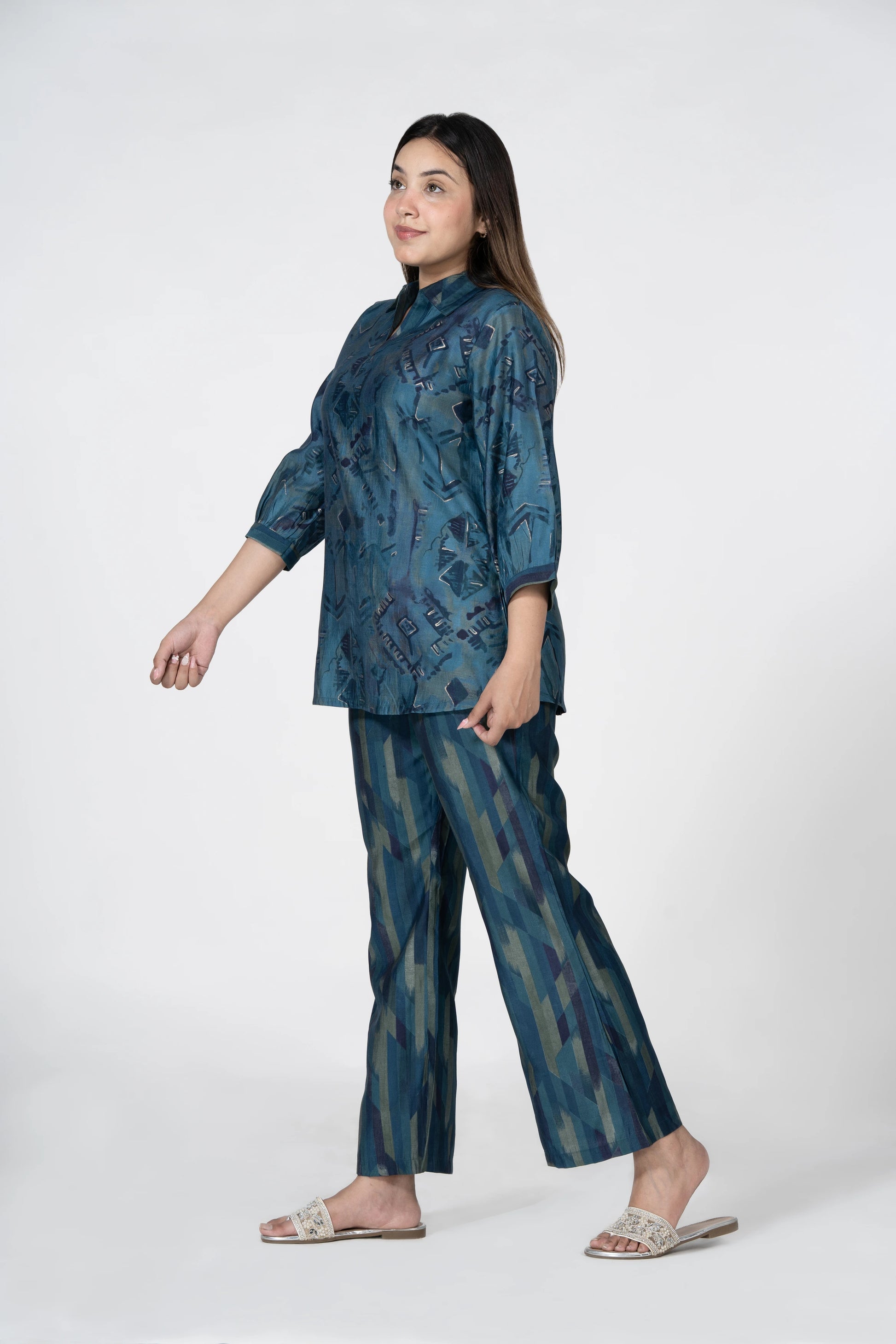Midnight diamonds – abstract printed chanderi co-ord set