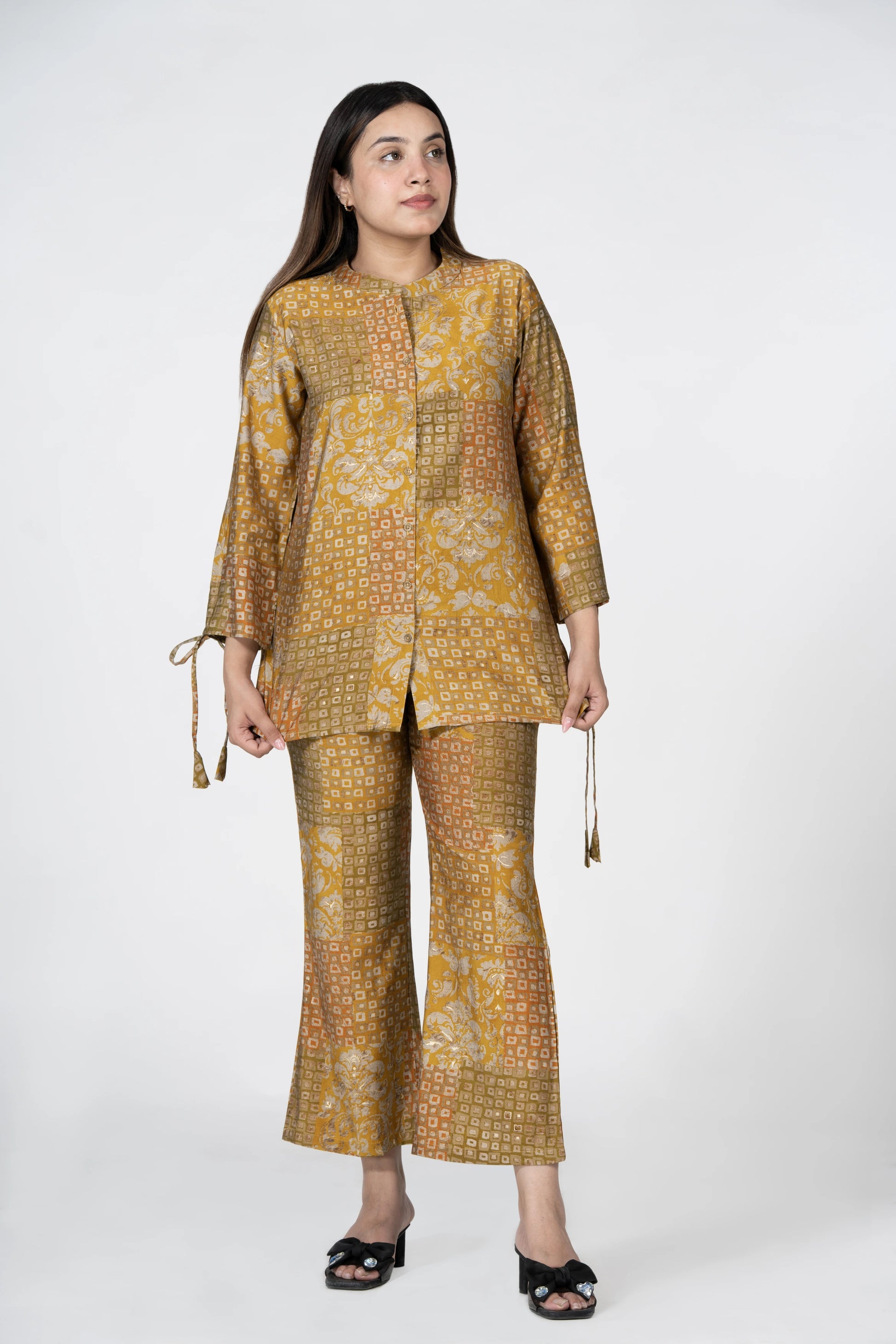 Not overdressed for my aunt's pooja – printed chanderi co-ord set