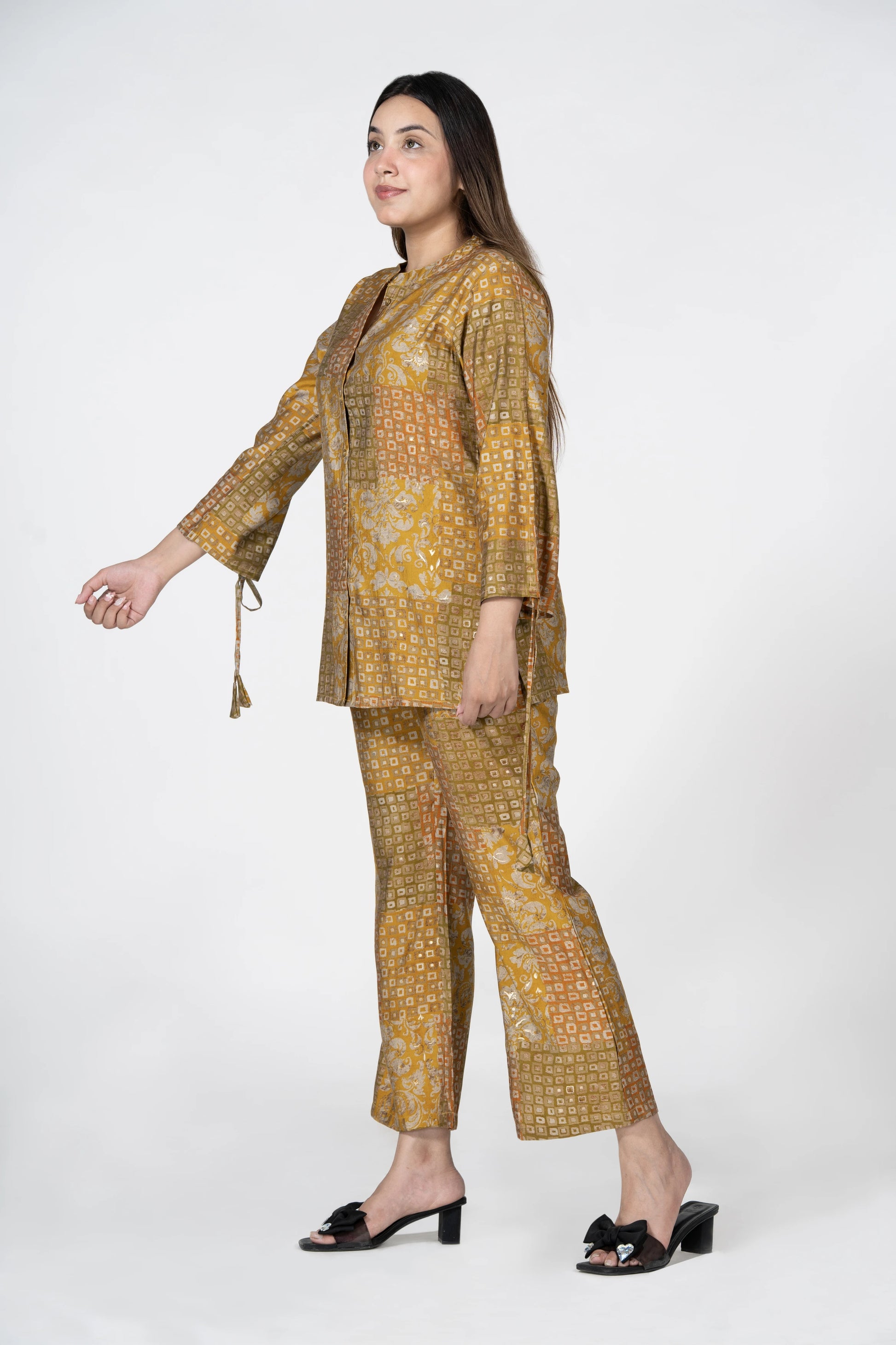 Not overdressed for my aunt's pooja – printed chanderi co-ord set