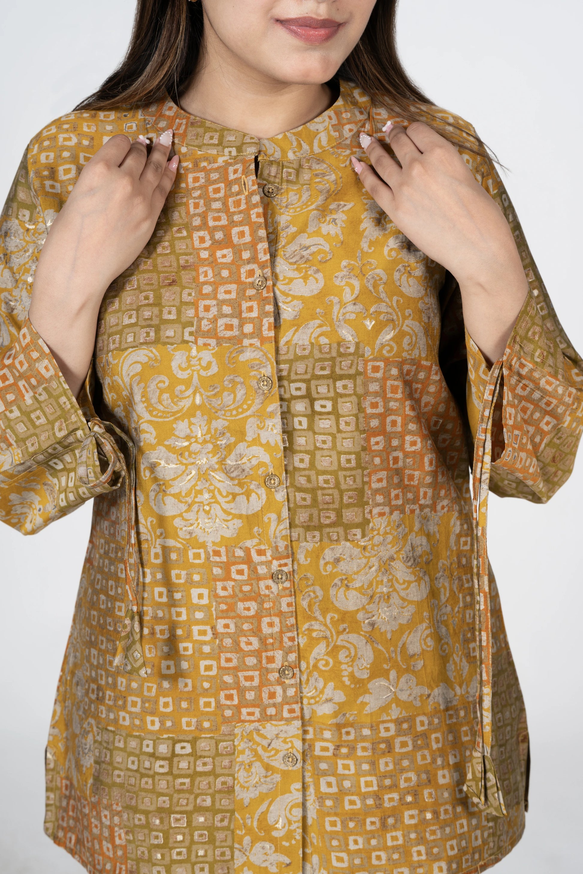 Not overdressed for my aunt's pooja – printed chanderi co-ord set