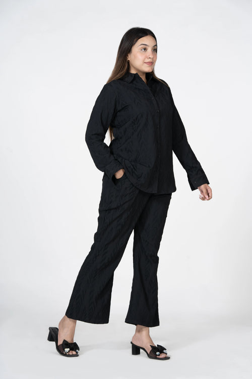 Black Self-Design Co-Ord Set for Women